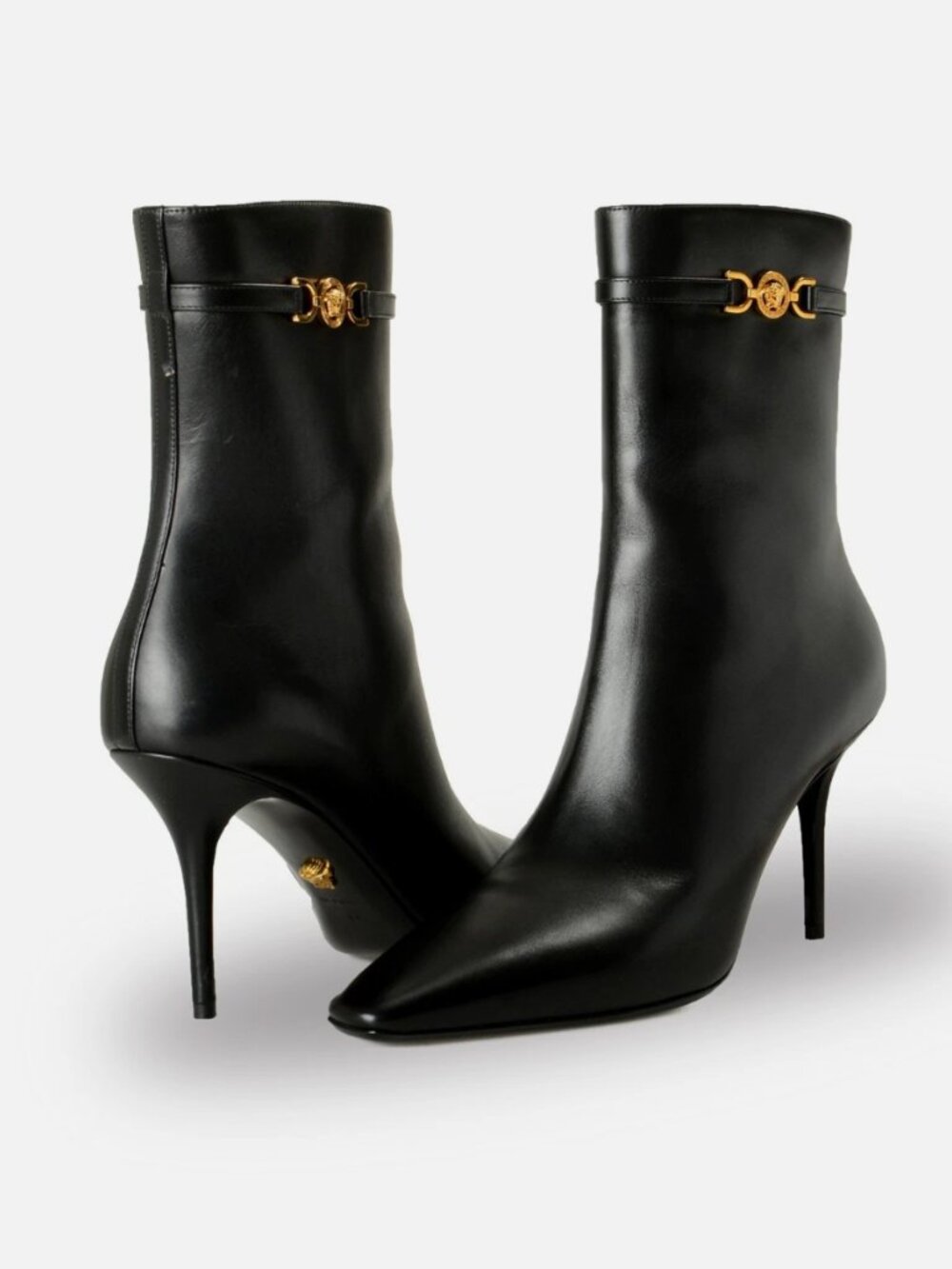 Versace Medusa Stiletto  Ankle Boots with Gold Medusa Hardware